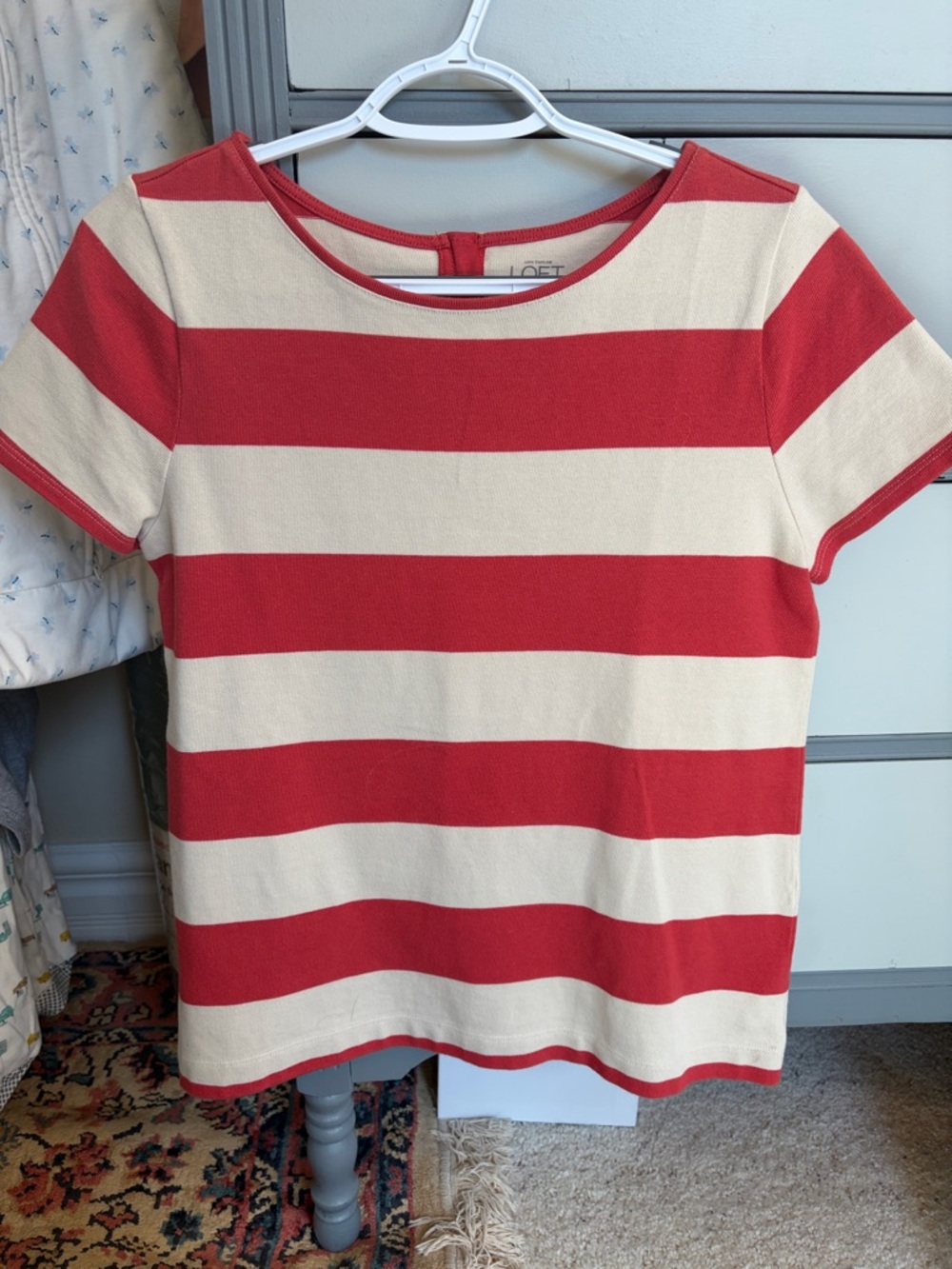 LOFT Red and Cream Striped Short Sleeve Tee